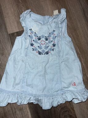 Calvin Klein Jeans Light Blue Embroidered Ruffle Dress